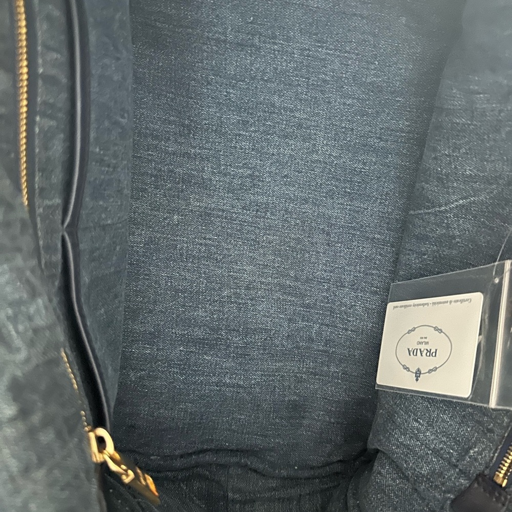 Prada Canapa Denim Tote Bag in Dark Blue with Logo - Picture 13 of 14